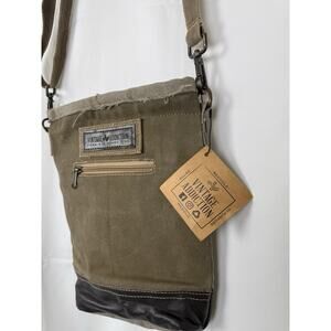 Vintage Addiction Canvas Crossbody Bag Recycled Military Tent Messenger NWT